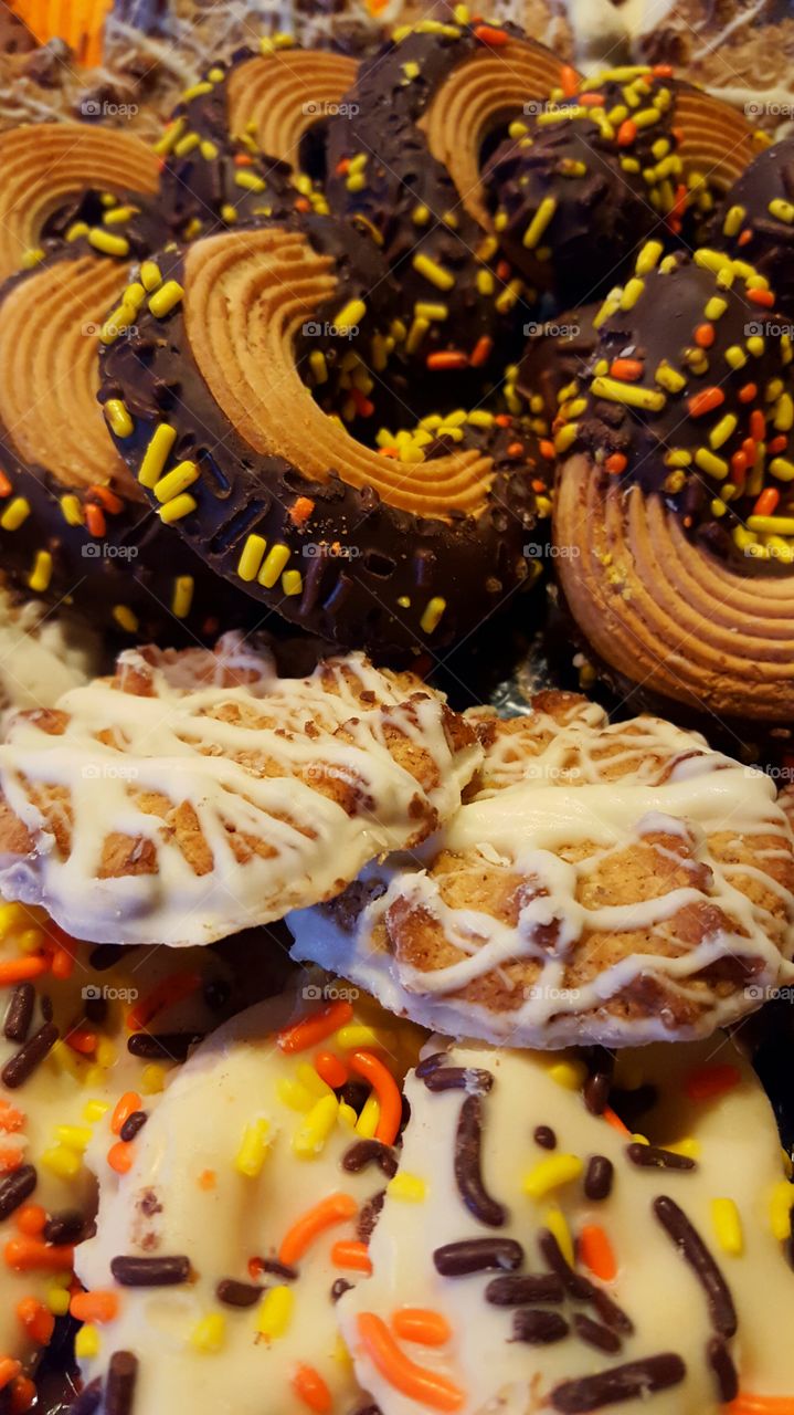 Home made holiday cookies, lined up in preparation for guests.