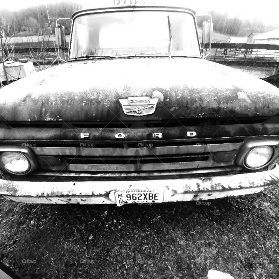 black and white old ford truck