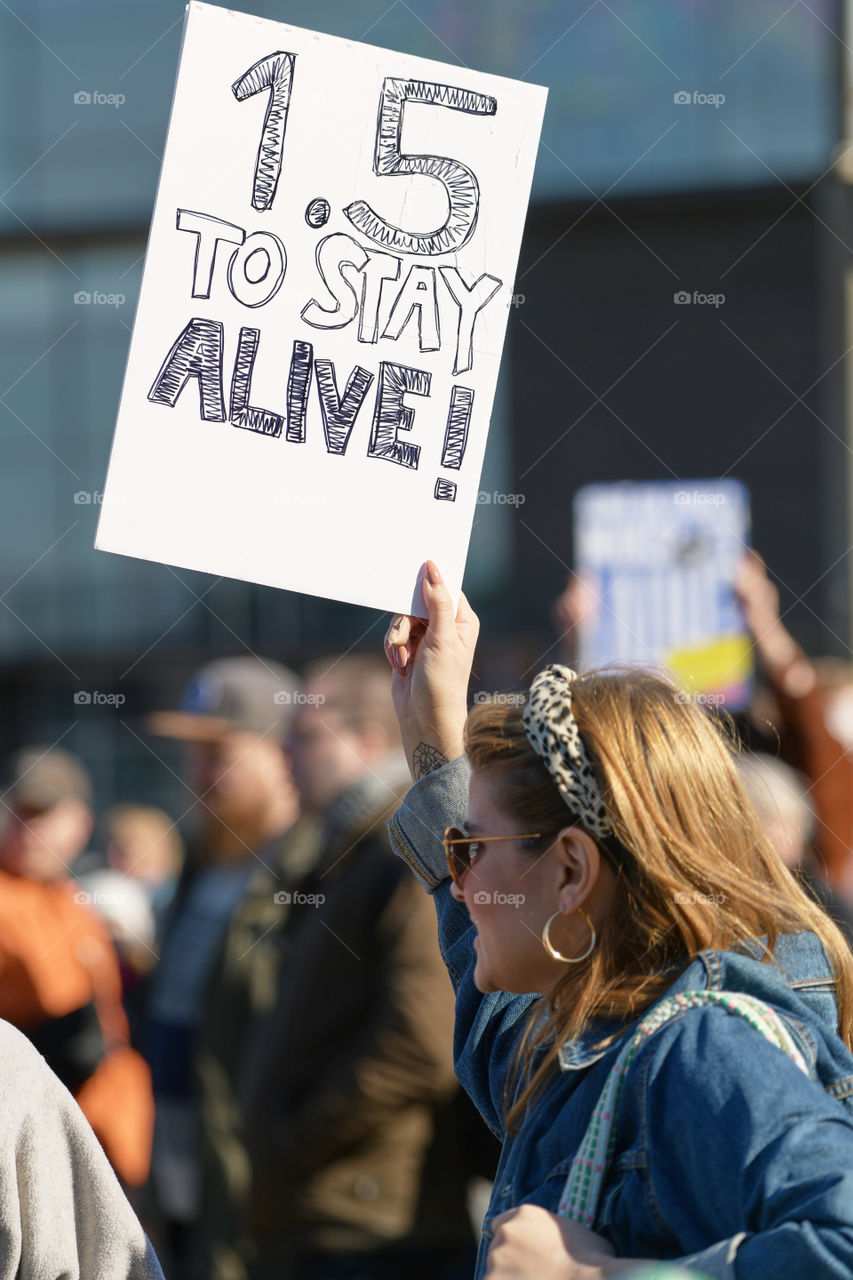 Helsinki, Finland - April 6, 2019: March and demonstration against climate change (Ilmastomarssi) in downtown Helsinki, Finland attended by more than 10000 people. 