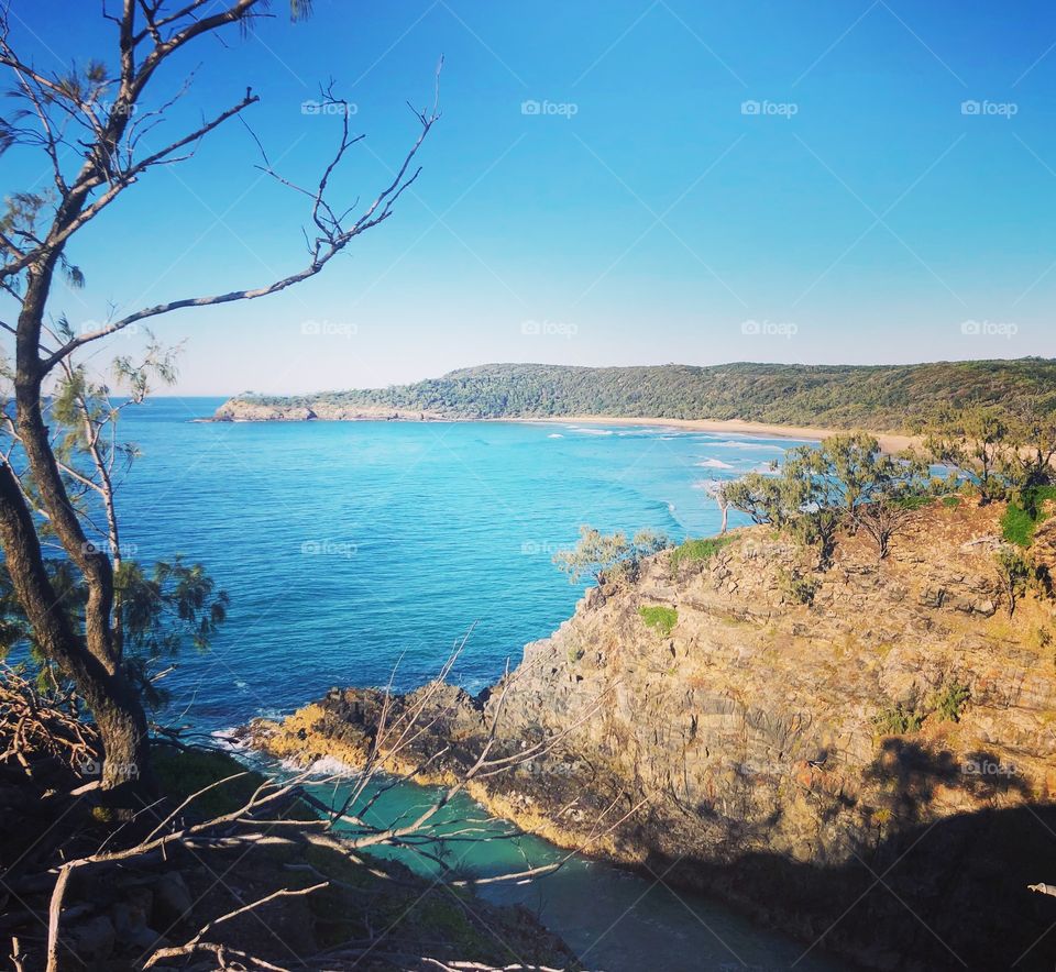 View of the beach and the sea from the cliffs 