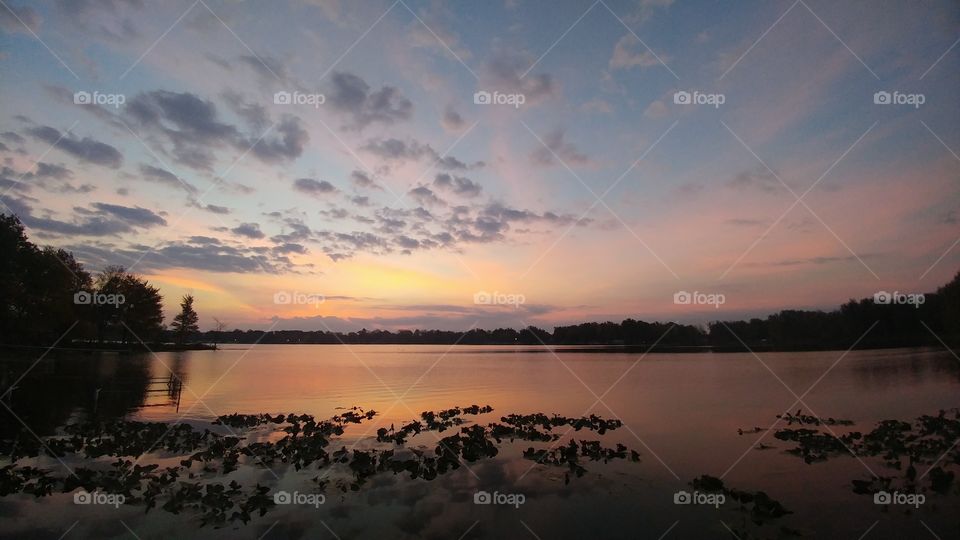 Sunset at idyllic lake