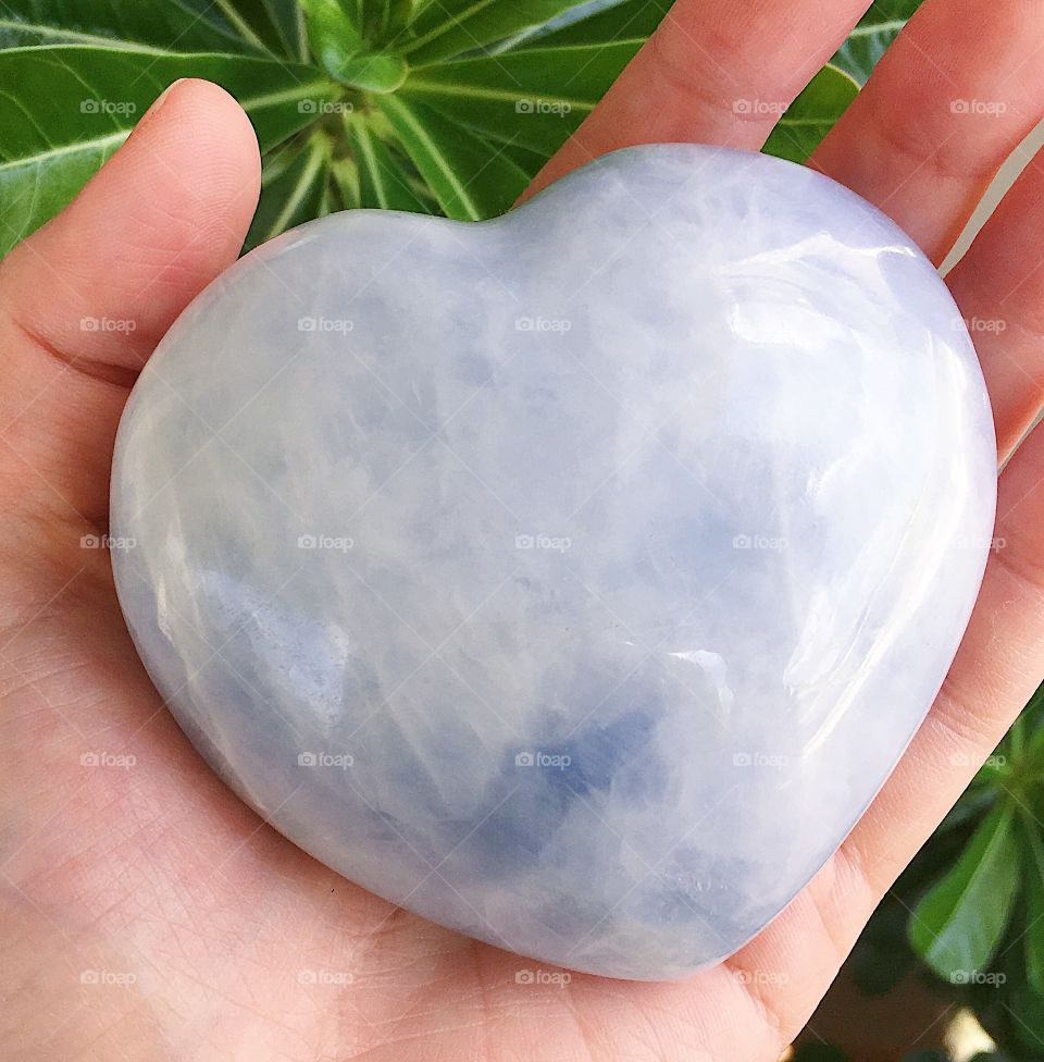 Blue celestite crystal polished heart shape stone