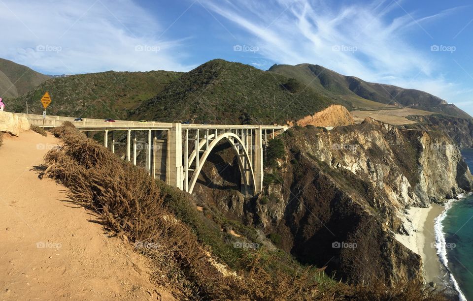 California sea otter game refuge at the famous Bixby Bridge along Highway 1 heading to Big Sur