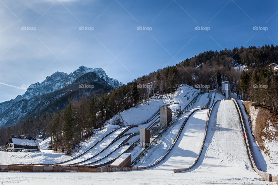 Ski slide in winter