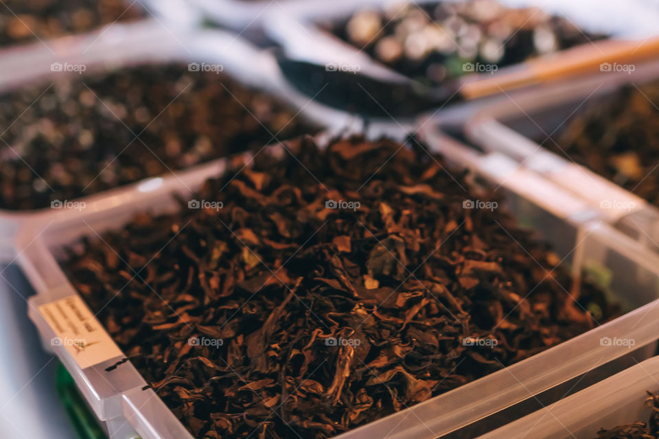 Dried tea leaves.