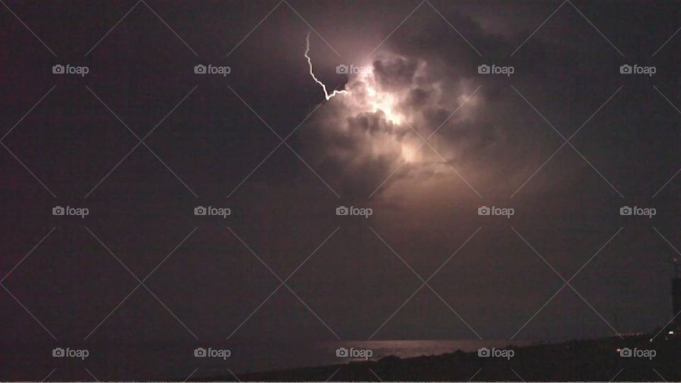 Thunderstorm at the Beach. Nighttime thunderstorm in Orange Beach Alabama.