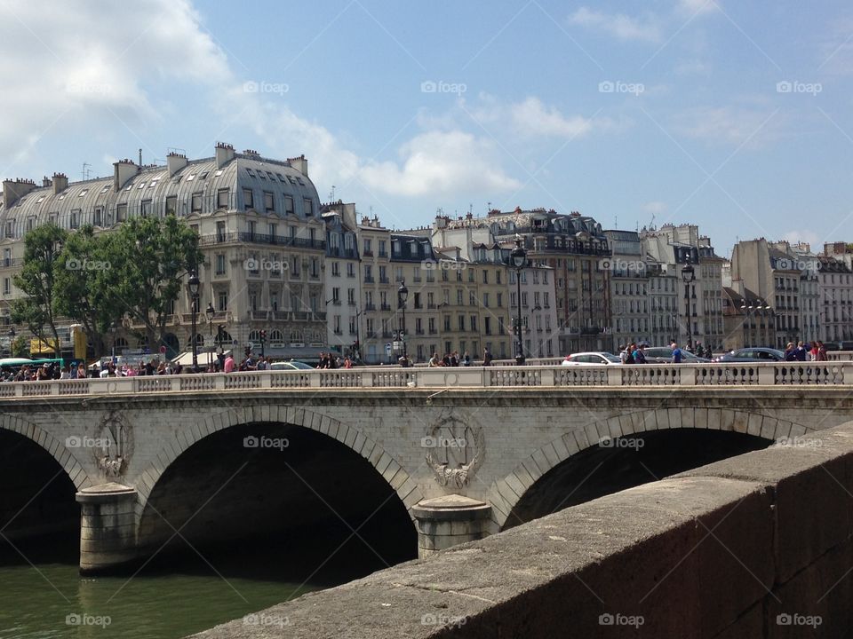 View of French buildings just outside Notre Dame de Paris. 