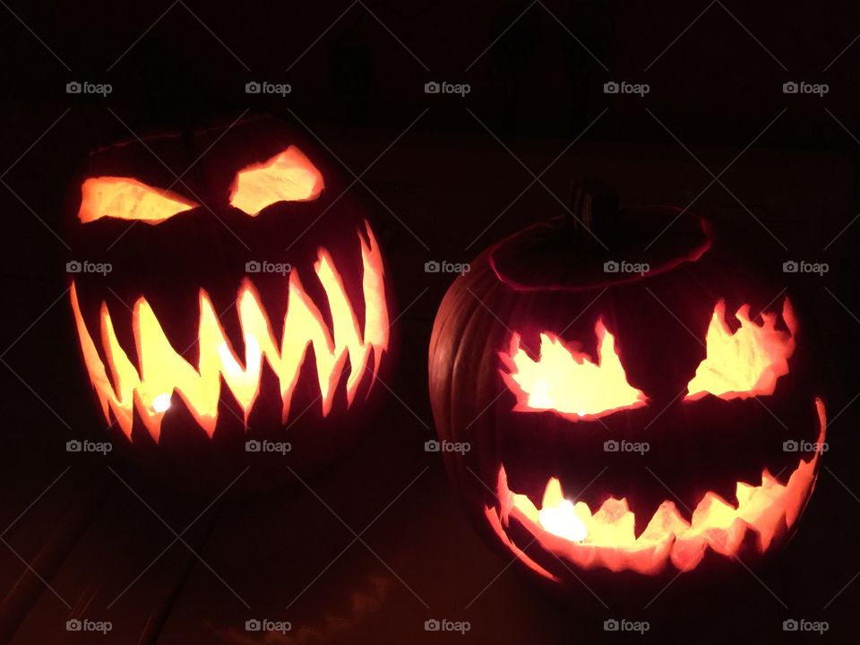 Close-up of Halloween pumpkin at night