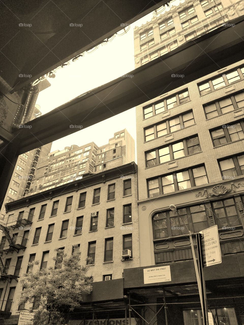 View from Pioneers Bar in Lower Manhattan - 29th between 6th and 7th - in Sepia - May 12th 2017