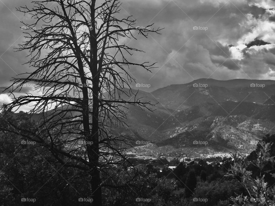 A view from a hiking trail at Garden of the gods on a summer afternoon with the clouds rolling in. It was a beautiful hike