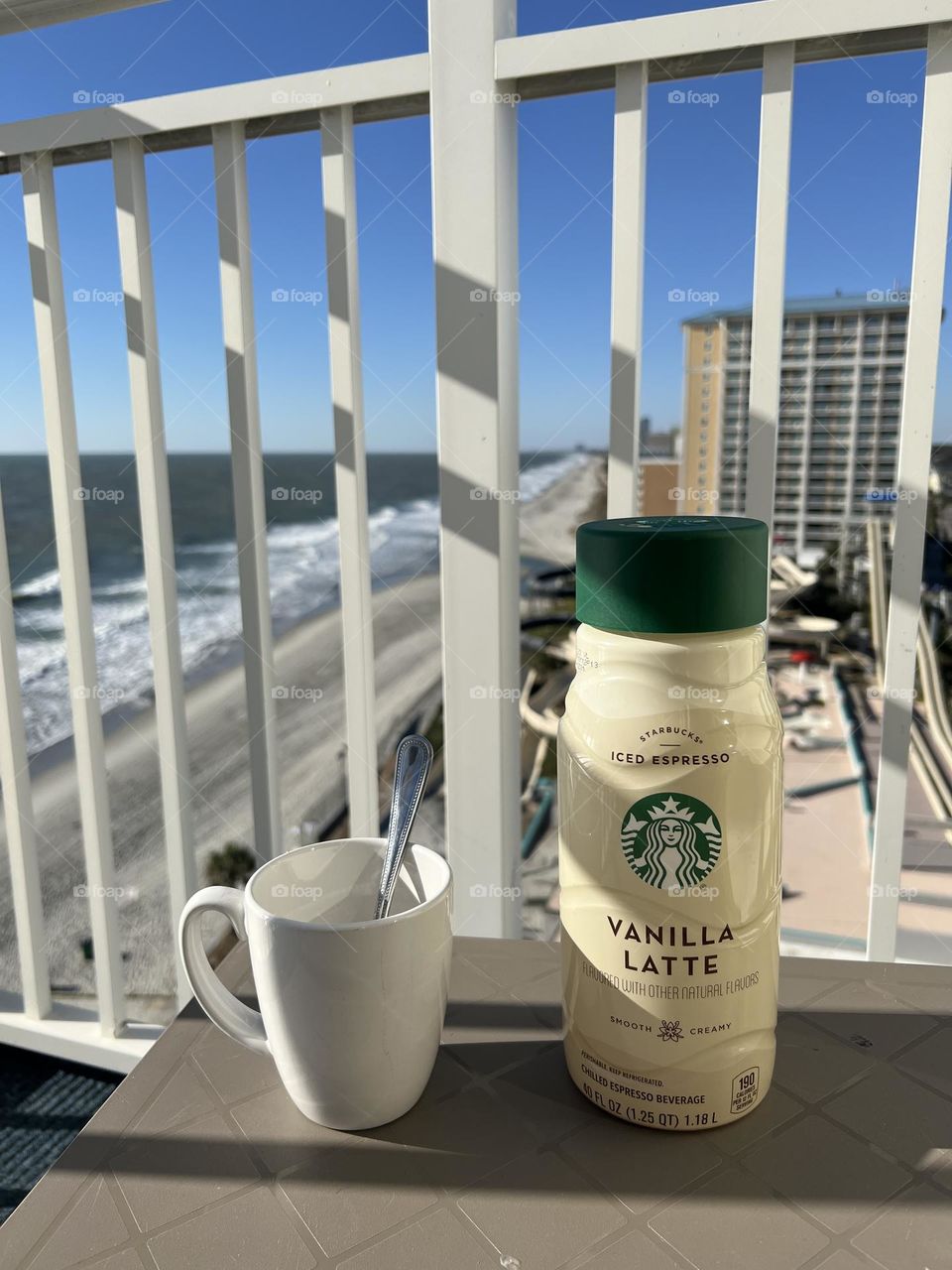 Chilled coffee Starbucks with panoramic view 