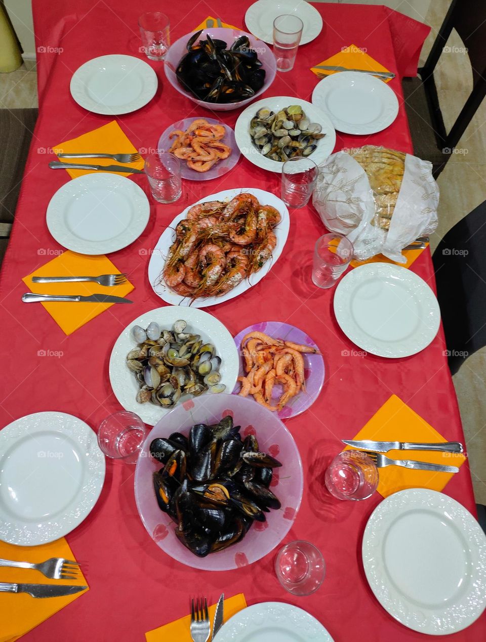 Surtido variado de mariscos Navidad