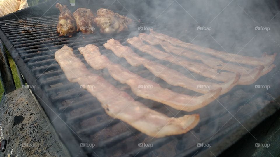 Grilling bacon.