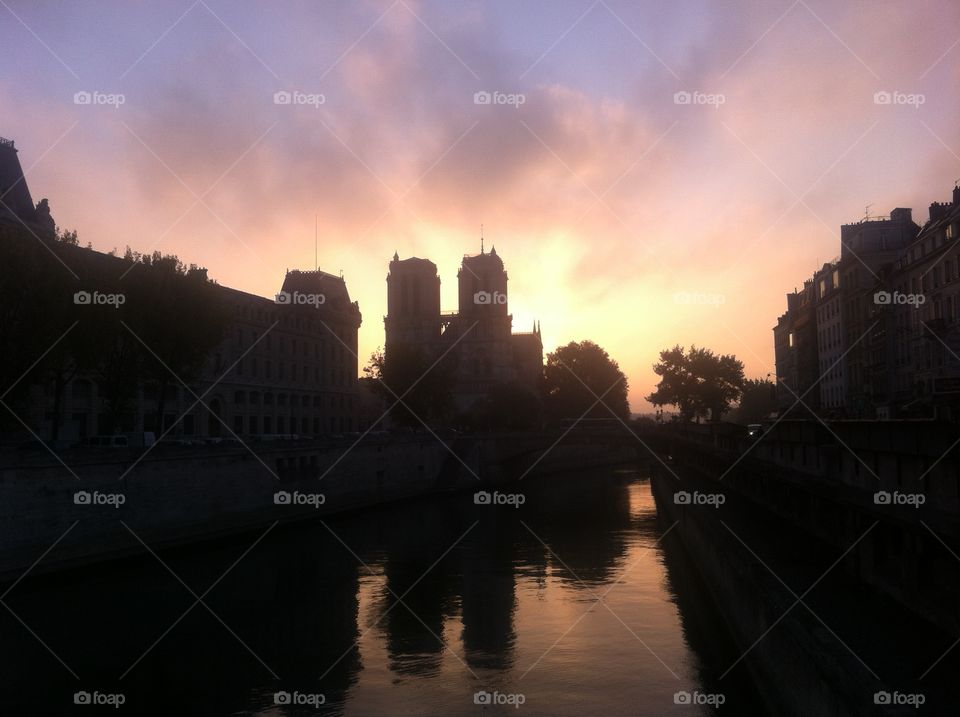 Sunset, Architecture, River, City, Reflection