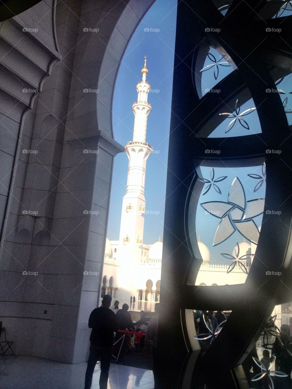 Minaret through window