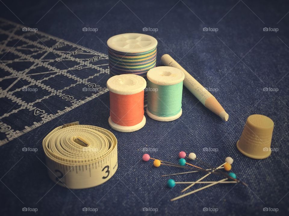 close-up of sewing tools