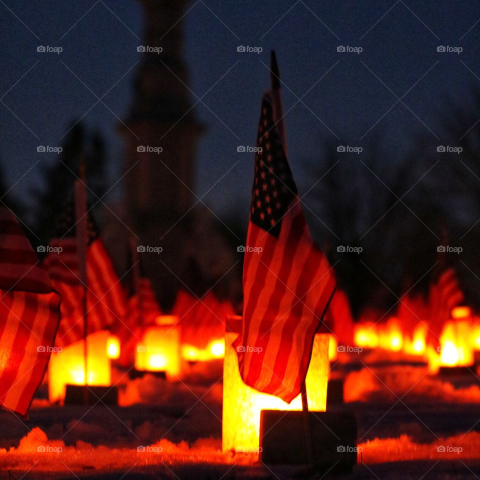 American flags and luminaries at Soldiers  Cemetery
