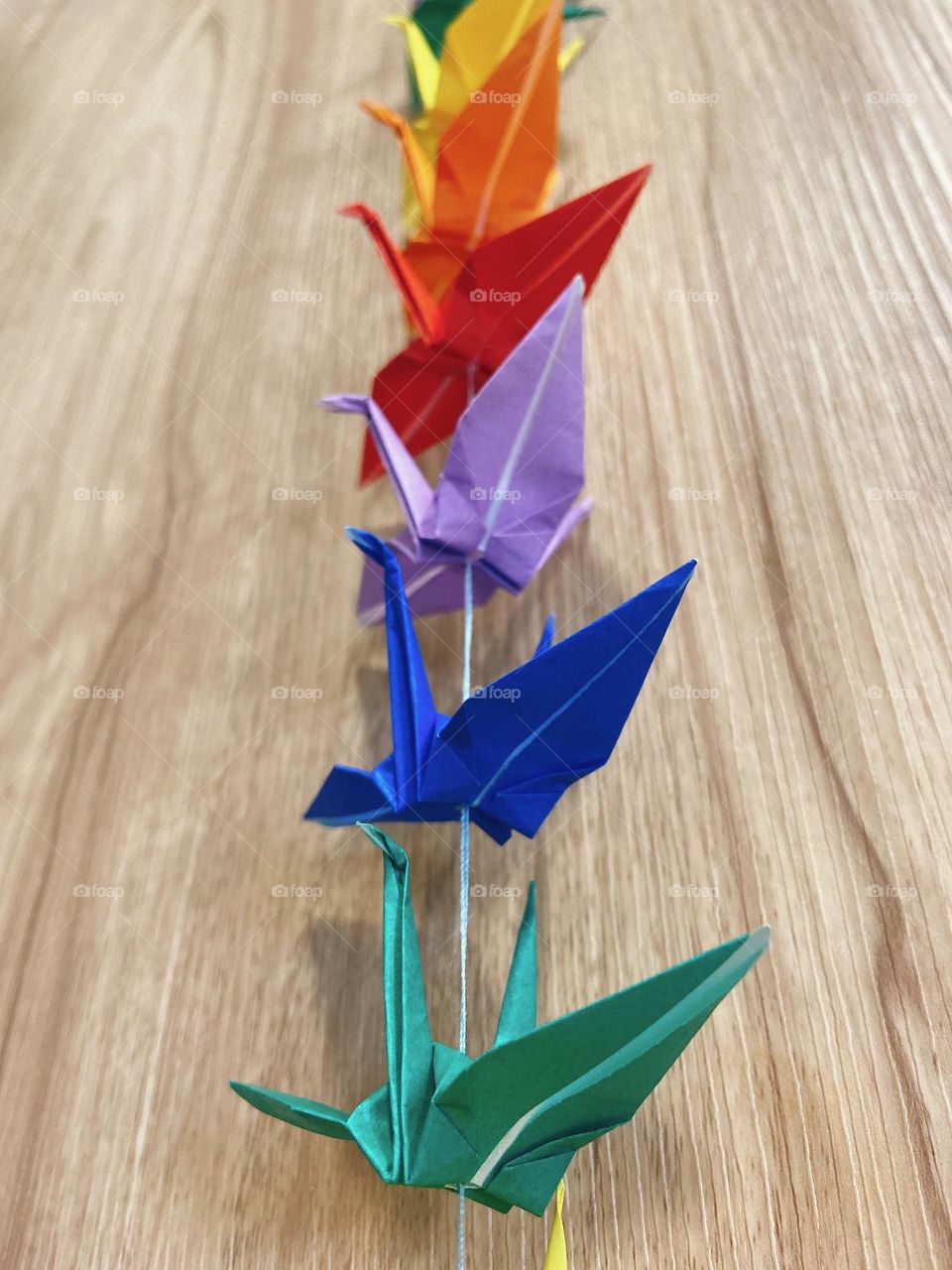 A Kaleidoscope of Color: Red, Orange, Yellow, Green, Blue, and Purple Paper Cranes 