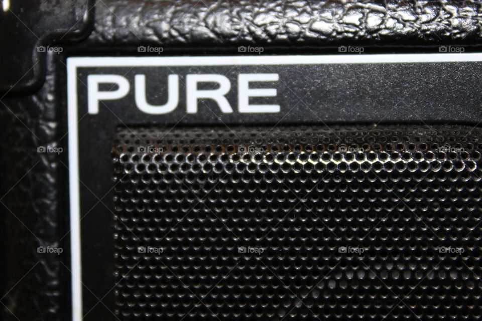 Closeup of digital radio Marshall amp pure speaker