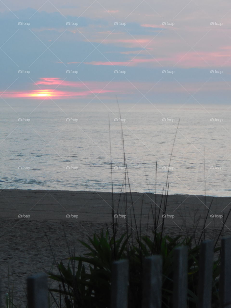 Sunrise on Dewey Beach Delaware with grass