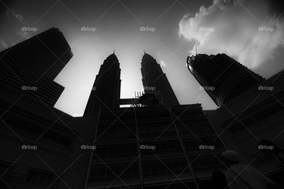 Two towers in KL. KL , Malaysia . Black & white 