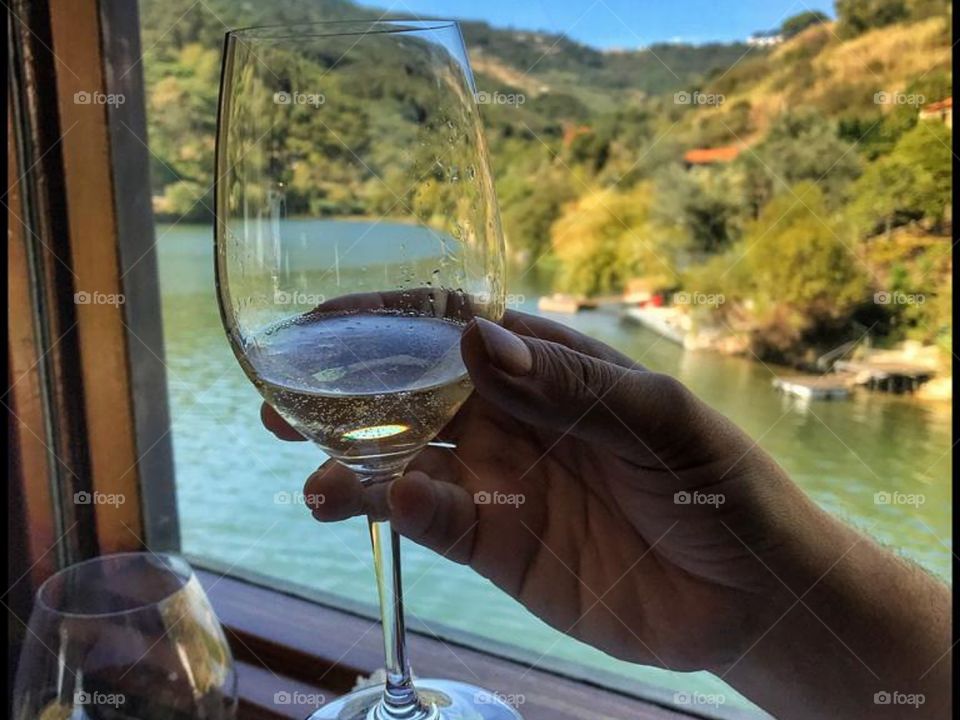 Drinking some wine while traveling in Portugal.
