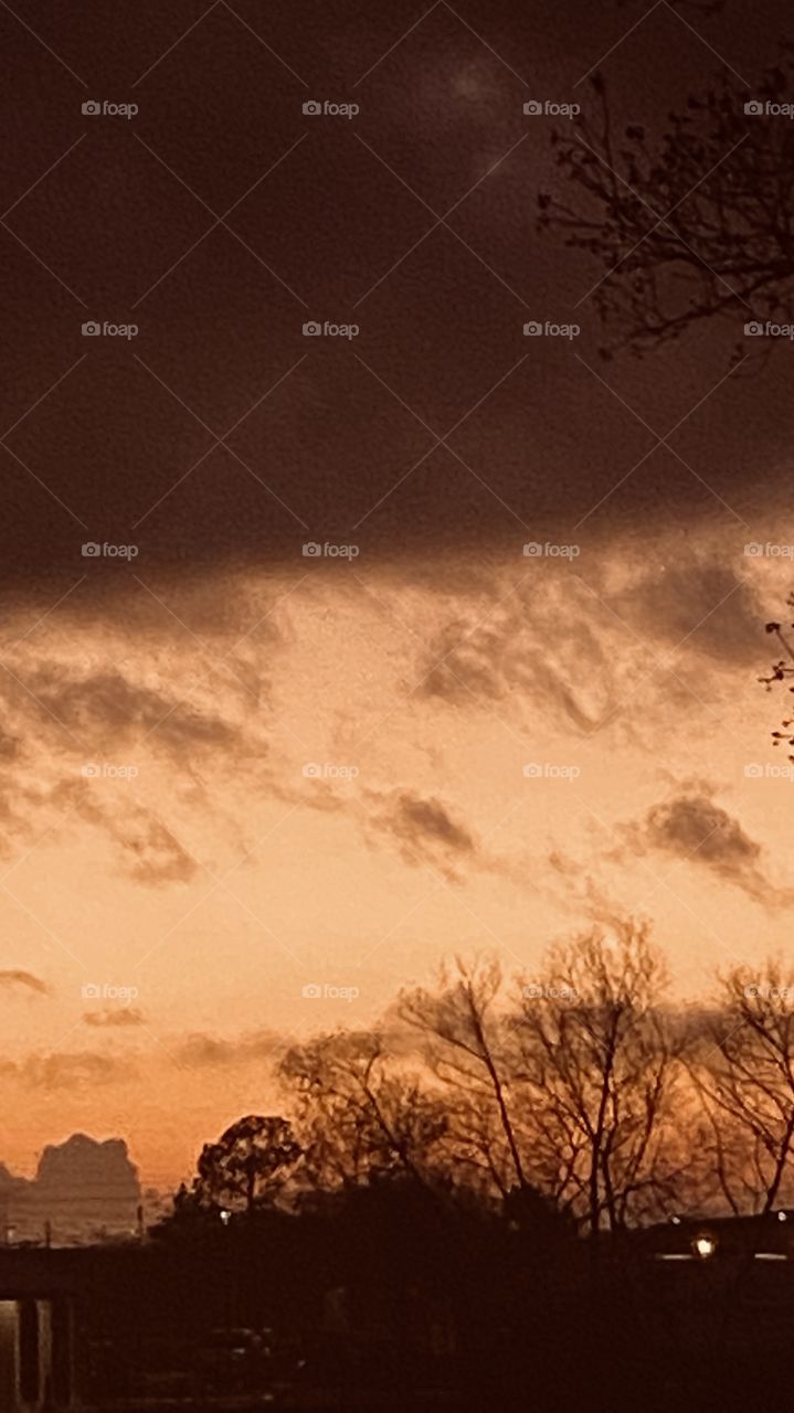 Overcast Dark Clouds With Bright TwiLight. Evening Colors Apparent Waiting On Night 