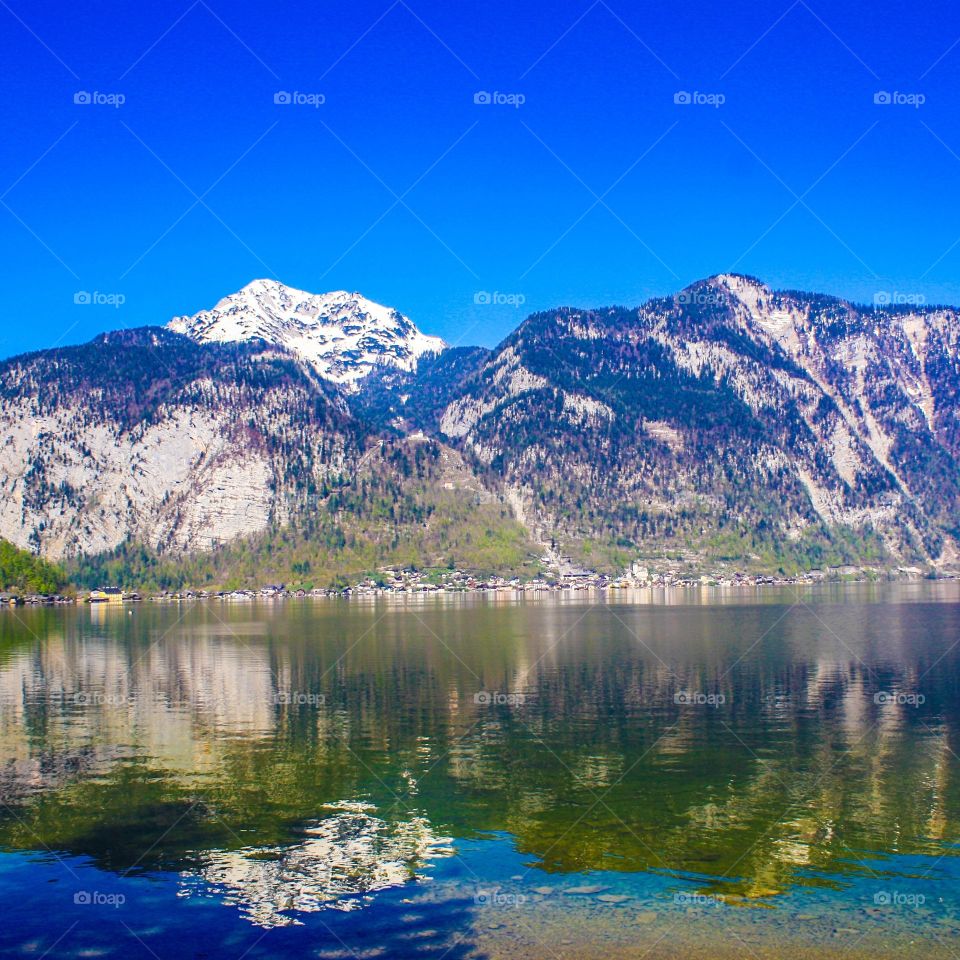 View of the mountain above the town of Hallstatt in Austria.