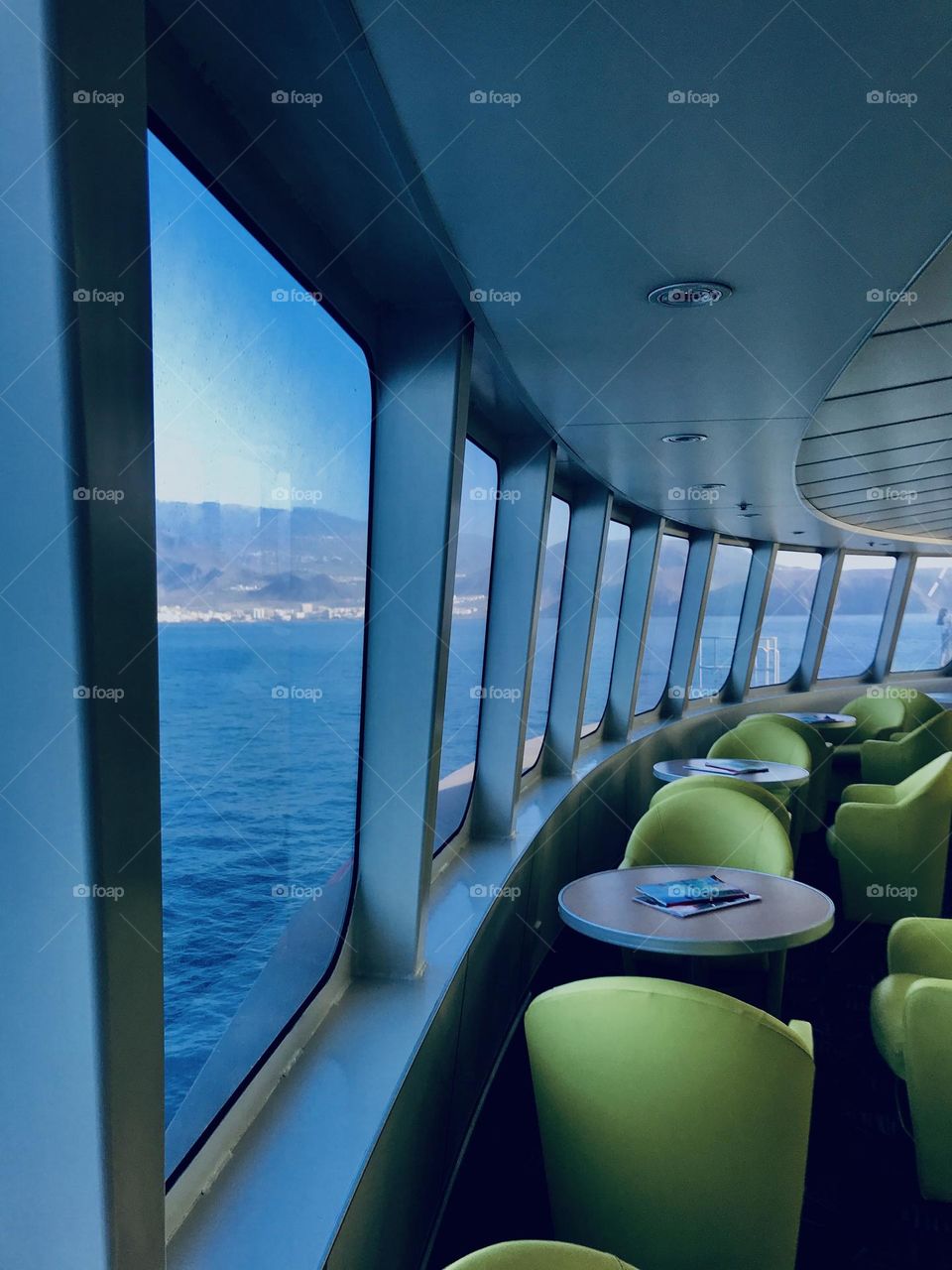 rectangular windows of a transport vessel in the Canary Islands