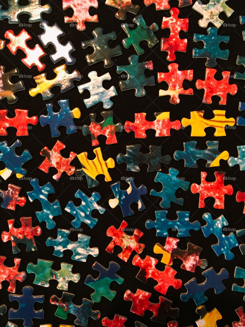 View of multi colored puzzle pieces