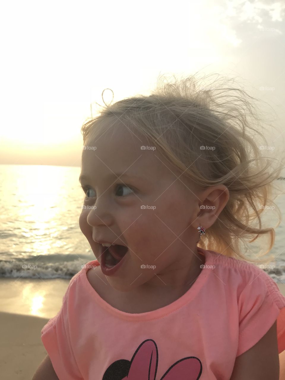 Sunset in seaside with my little Girl 