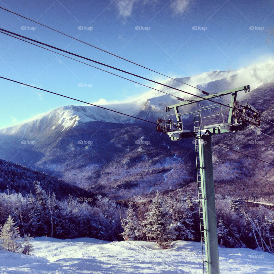 Skiing at wildcat looking at mount Washington in New Hampshire
