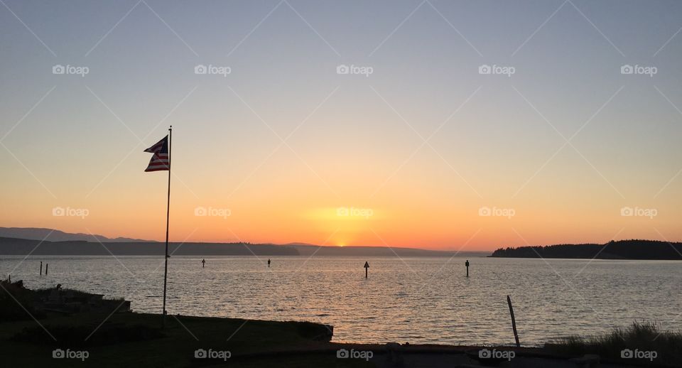 American Sunset. American Flag & Washington Sunset