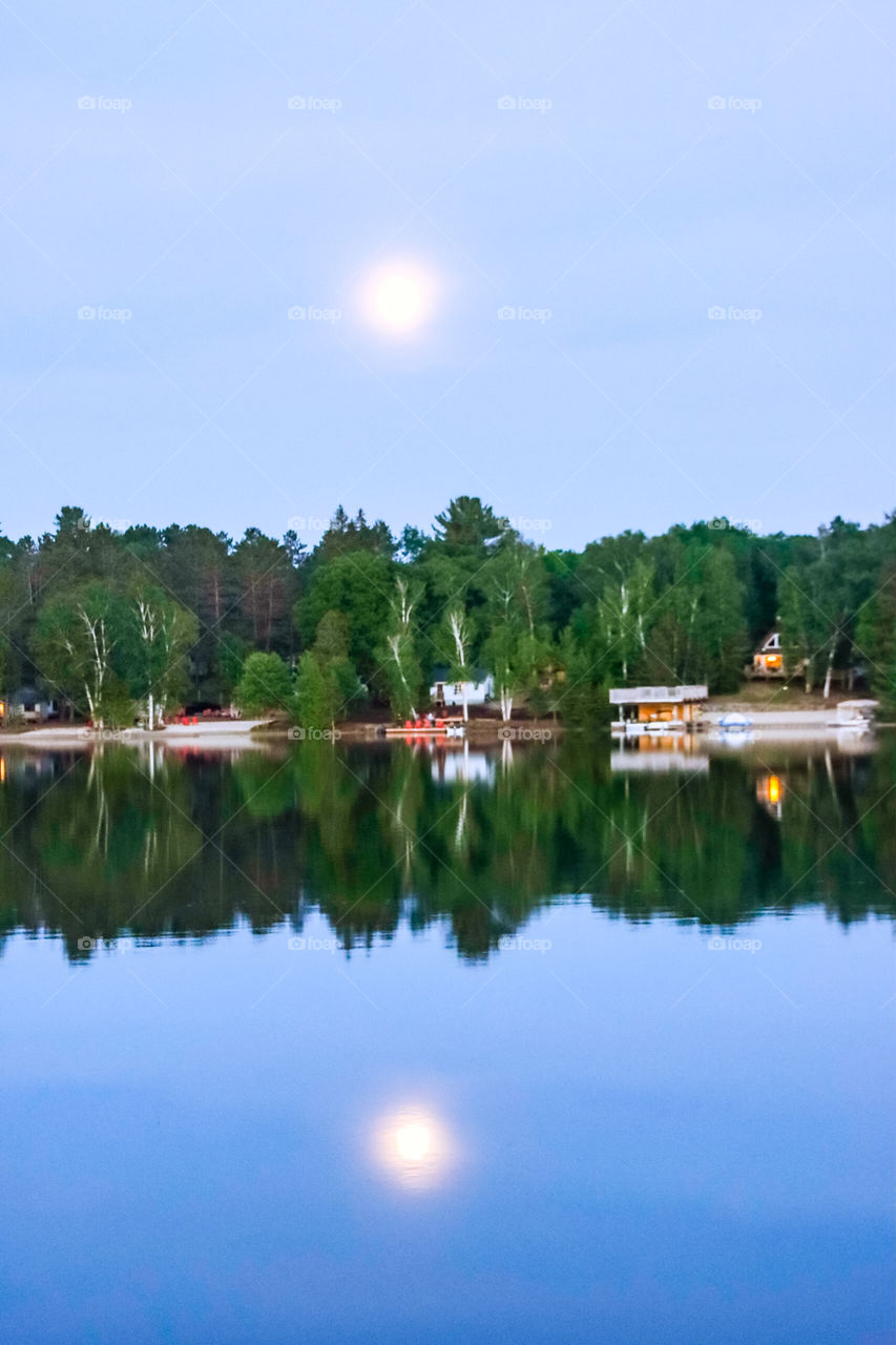 Reflection of the moon off the lake