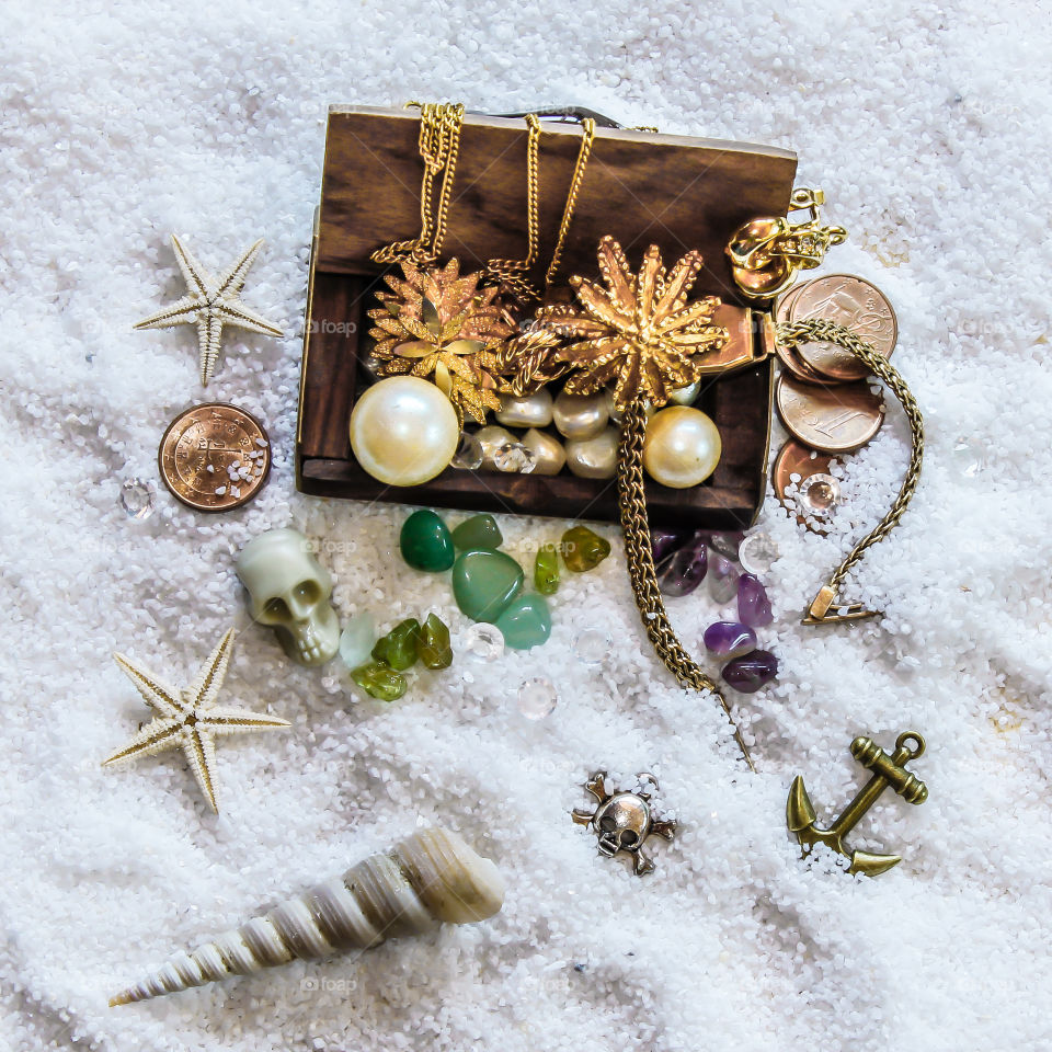 Pirate treasure themed flat lay