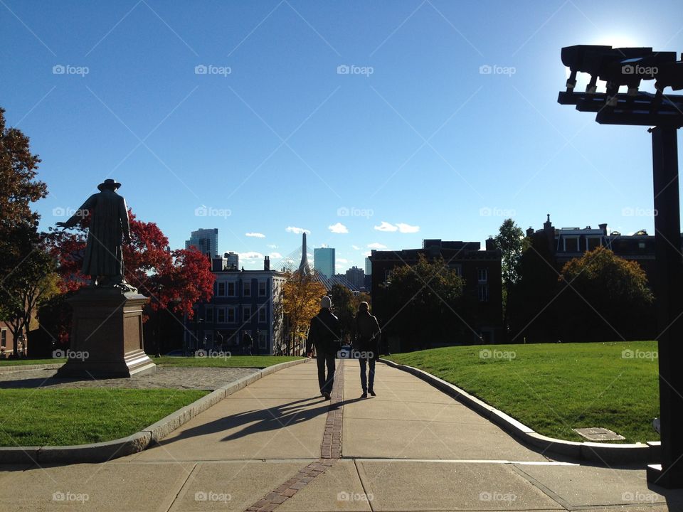 Walking down the street 