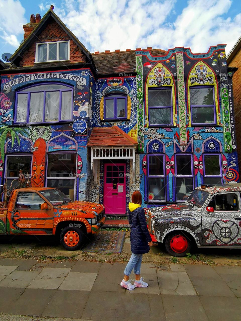 Beautiful colourful Mosaic House in London. Visual street art. London streets. Architecture in London. Mosaics.