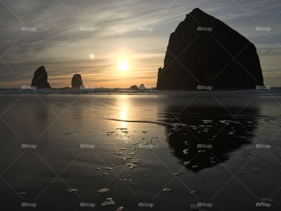 Sunset at Haystack Rock, Cannon Beach, OR