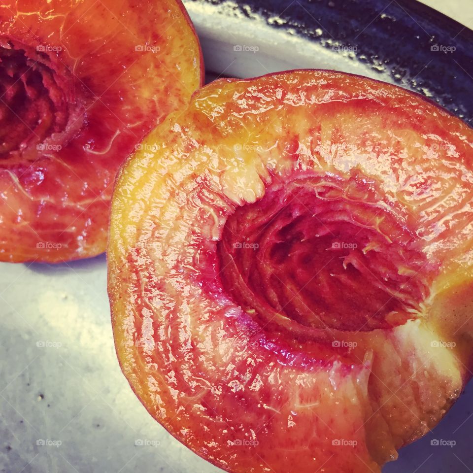 Summer peaches. Fresh Parker County peach from the Weatherford (Texas) farmers market, summer 2015