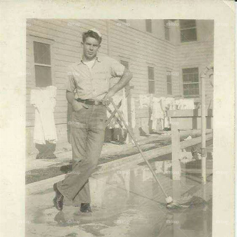 Grandpa made mopping the deck look cool.
