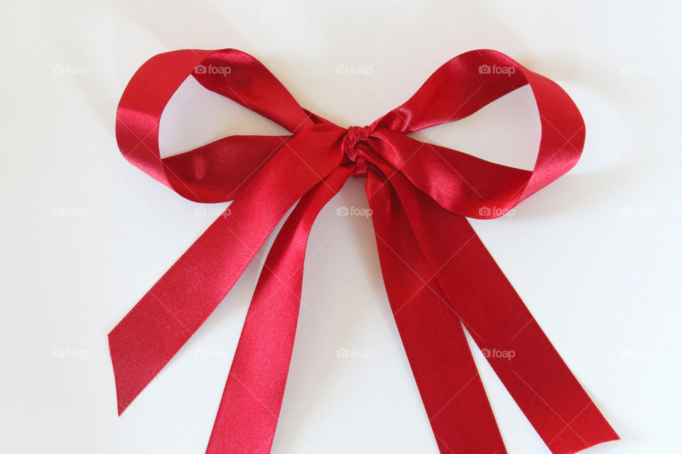 High angle view of red tied bow
