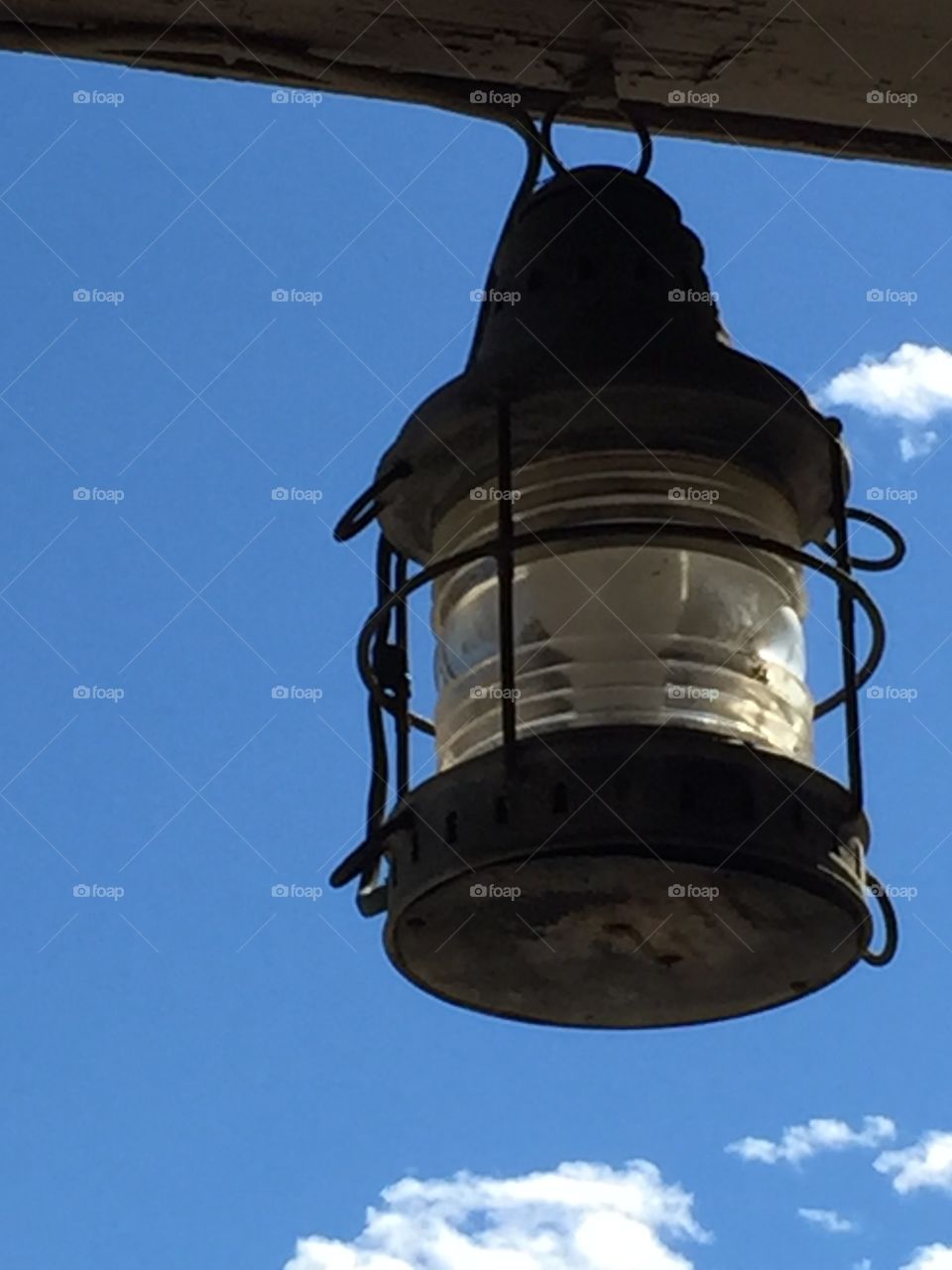 Rustic lantern hanging in the sky