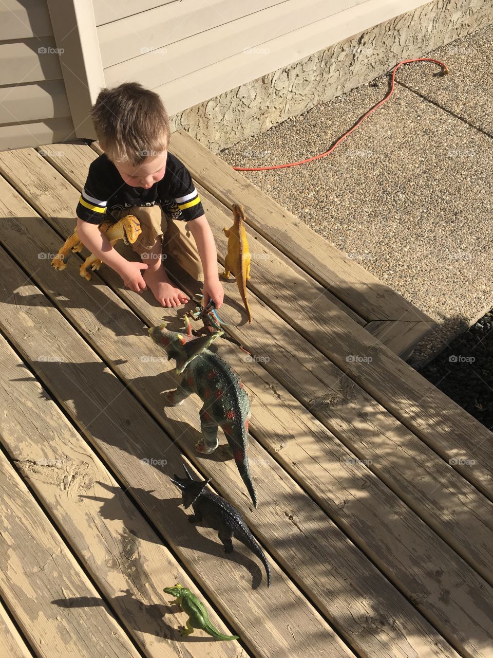 Shadow play with a boy and his dinosaurs 