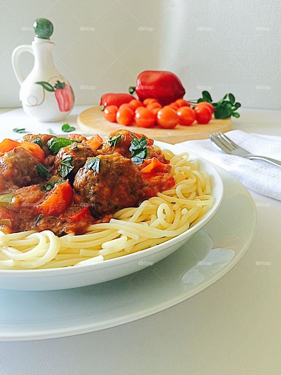 Homemade meatballs and spaghetti 