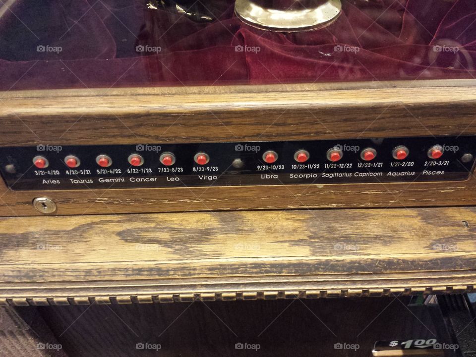 Close-up of horoscope red button