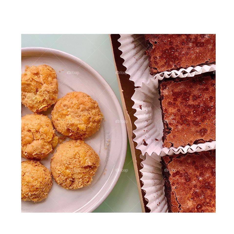 Cornflakes cookies and fudgy rich brownies 