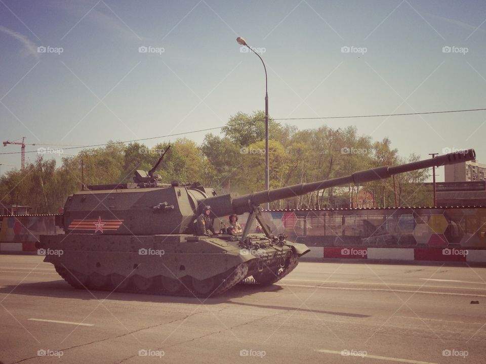Russian army tank on a war vehicles parade in Moscow, Russia