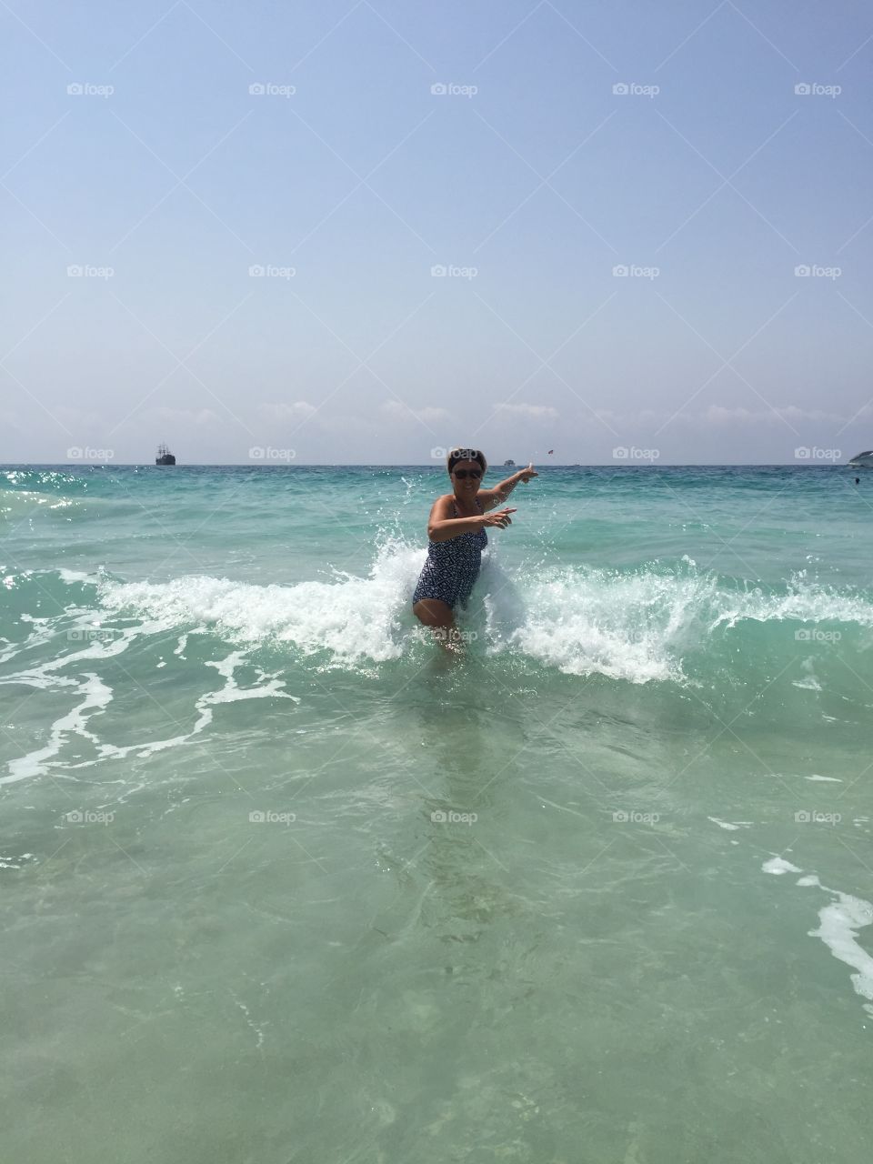 Woman enjoying in sea