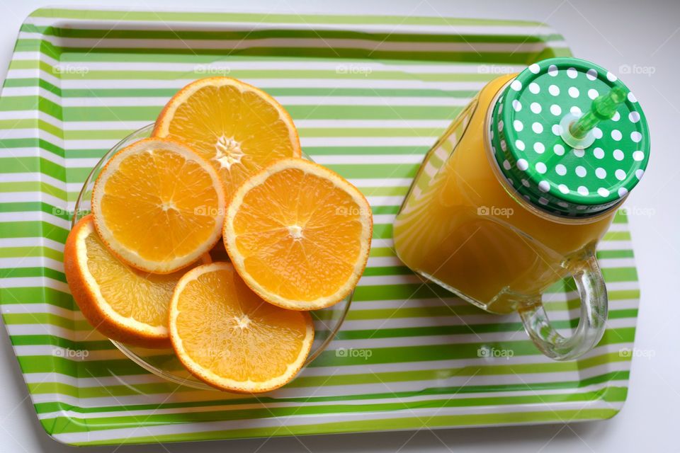 orange juice and fruits healthy food