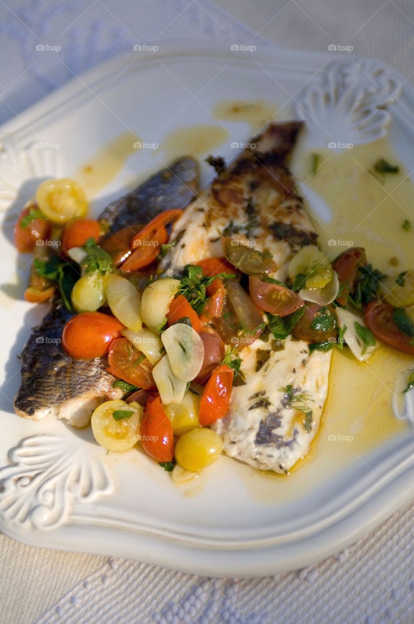 Freshly cooked Gourmet fish entree 